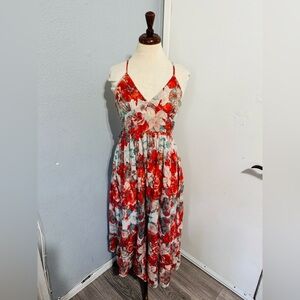 Funky People. S 100% Cotton, Floral V-Neck Oversized Maxi Lined Dress